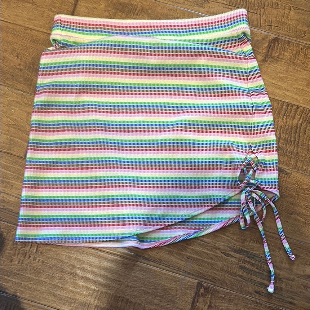 Pink and Blue Asymmetrical Mini Pencil Skirt